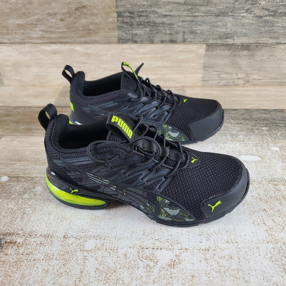 Puma Voltaic Evo Kids Shoes Sz 1 1C Black Lime Squeeze Mesh Lace Up Sneaker